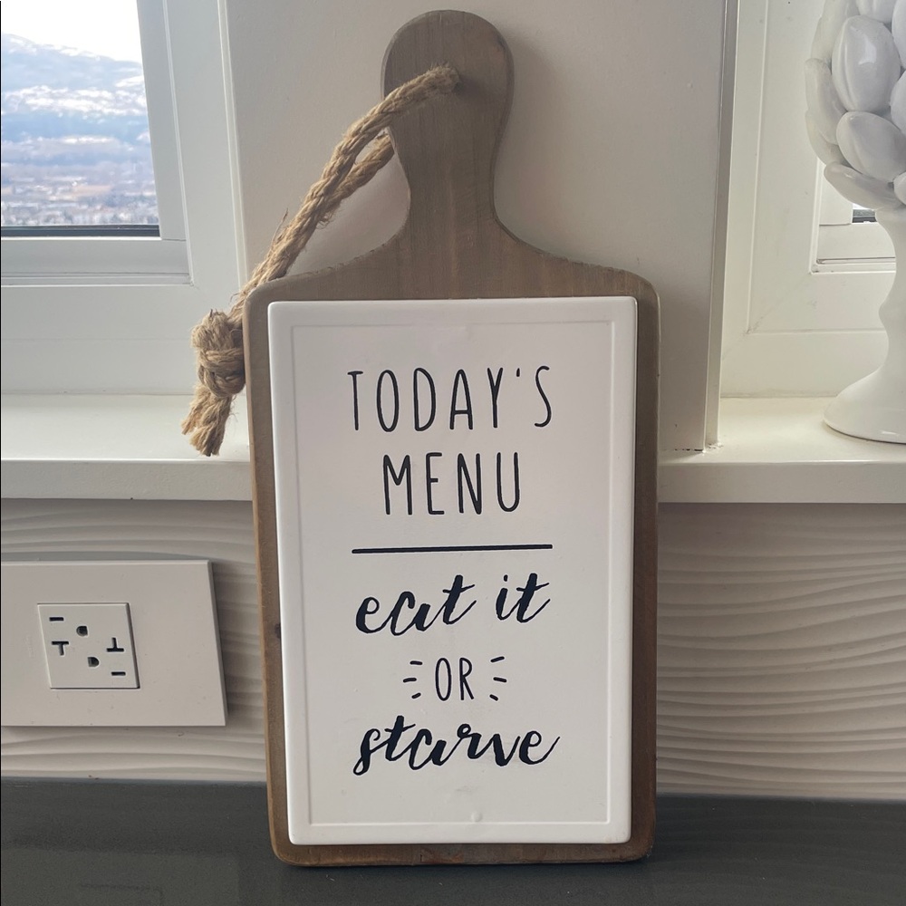Rustic Cutting Board Sign with White and Brown Accents